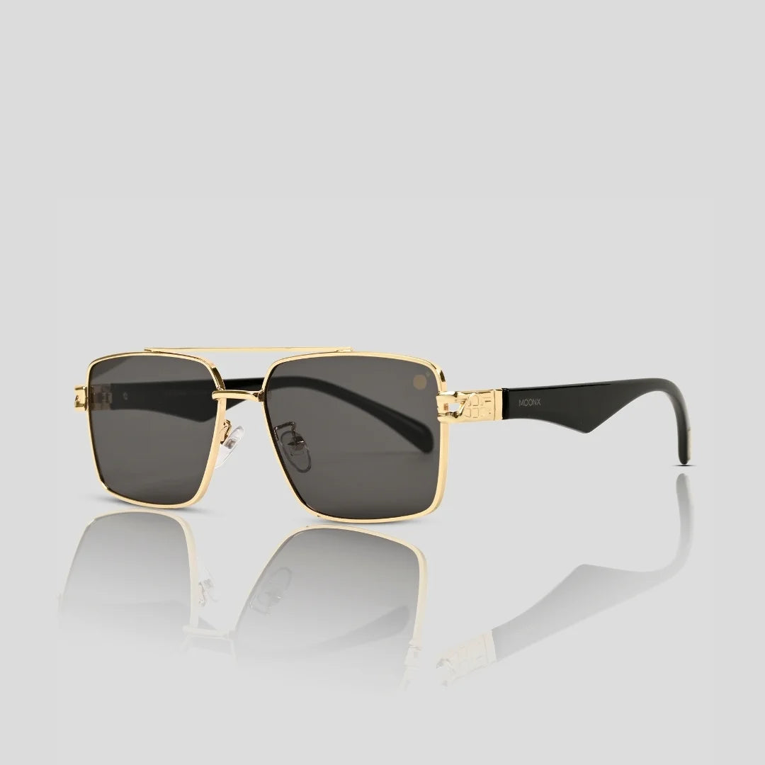 MOONX SPACECRAFT S2 – UV400 Golden Luxury Metal Sunglasses (Unisex)