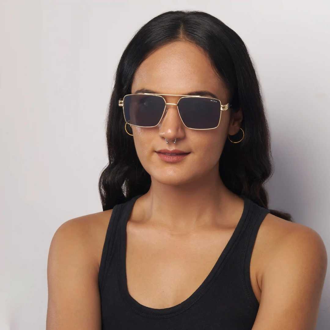 MOONX SPACECRAFT S2 – UV400 Golden Luxury Metal Sunglasses (Unisex)