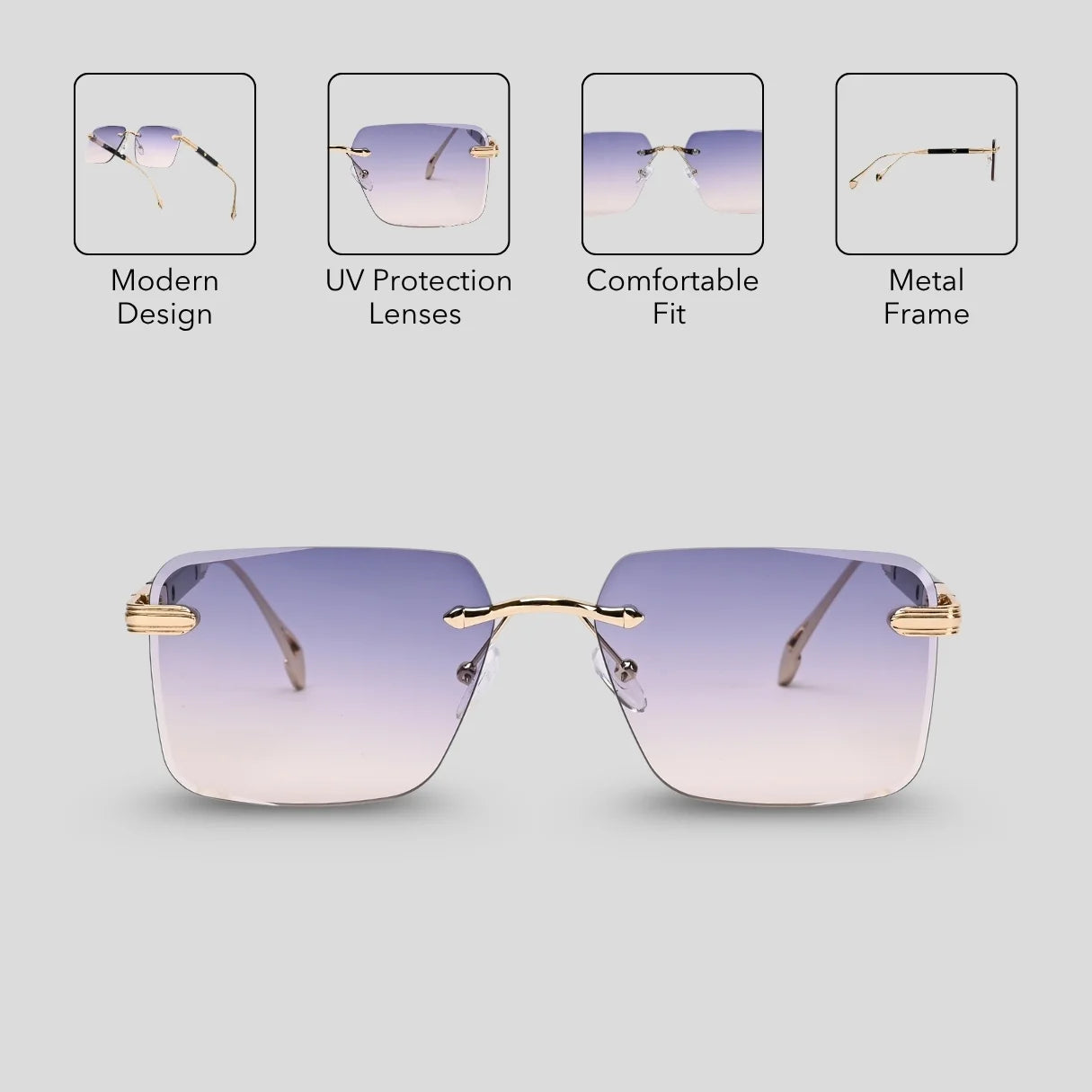 MOONX CALLISTO S3 – UV400 Rimless Rectangular Sunglasses (Unisex)