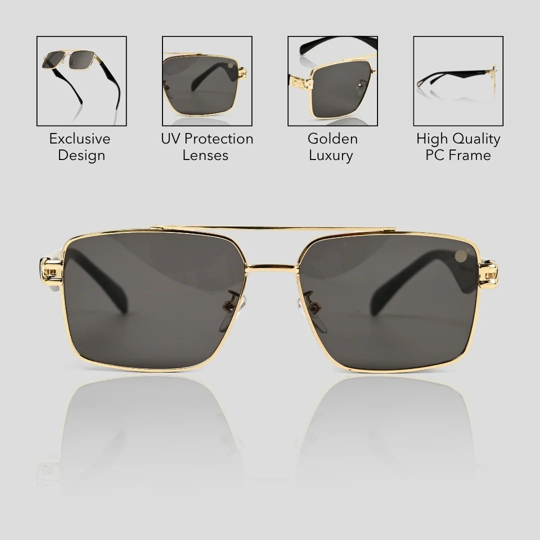 MOONX SPACECRAFT S2 – UV400 Golden Luxury Metal Sunglasses (Unisex)