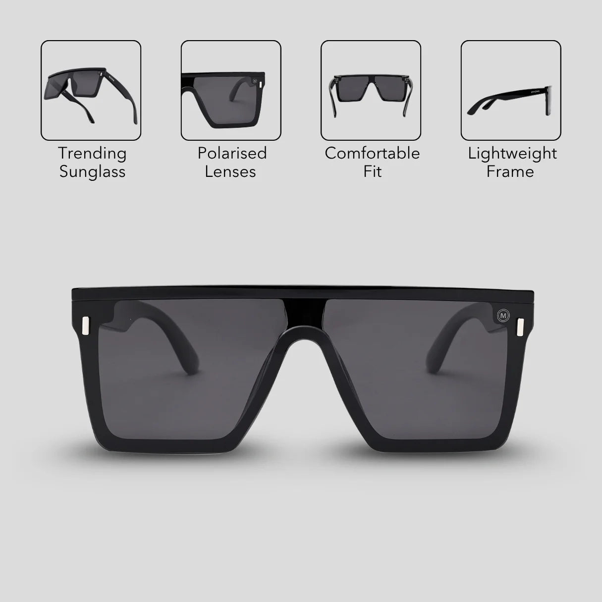 MOONX TREND SETTER – Polarised Rectangular Luxury Sunglasses (Unisex)