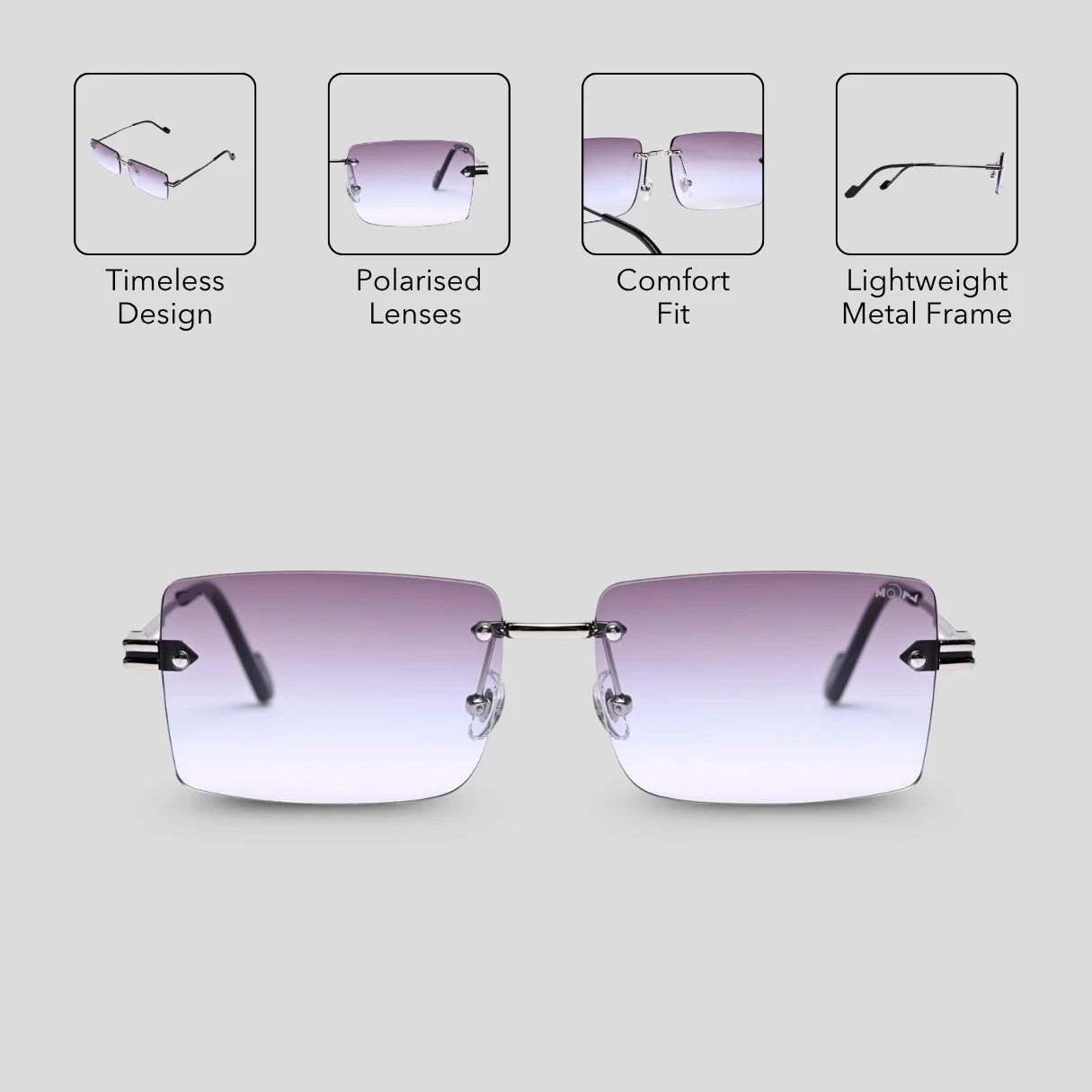 MOONX STARMADE S5 – Polarised Rimless Rectangular Sunglasses (Unisex)