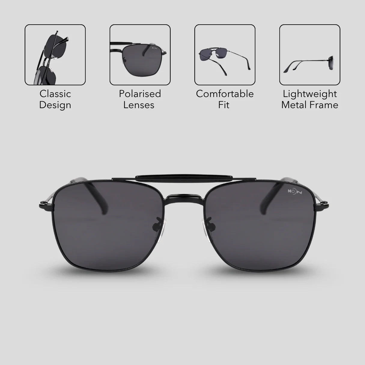 MOONX LEO – UV400 Double‑Bridge Compact Metal Sunglasses (Unisex)