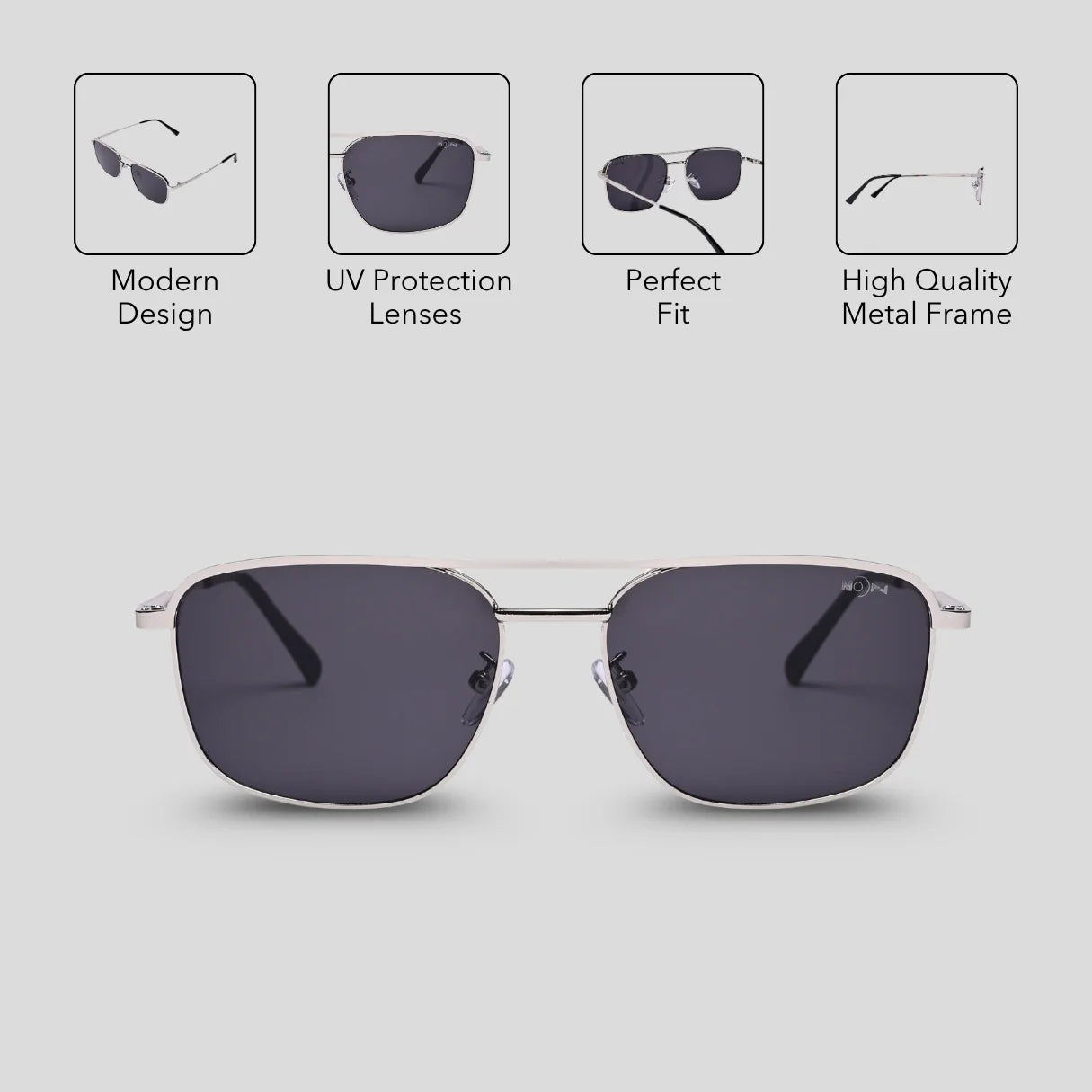 MOONX Z-AUTONOE S2 – UV400 Rectangular Metal Frame Sunglasses (Unisex)