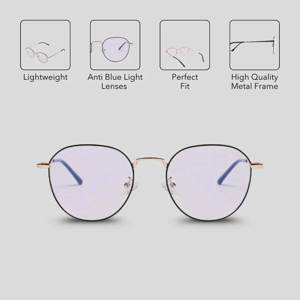 MOONX PHILO (Anti‑Blue) – Round Metal Blue‑Light‑Blocking Glasses (Unisex)