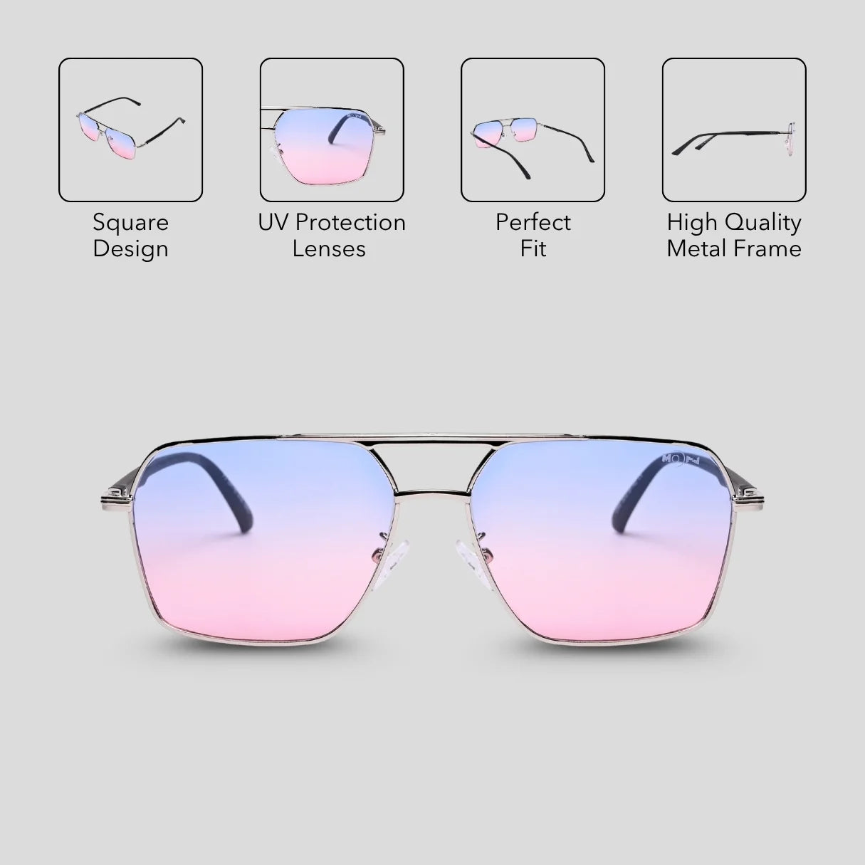 MOONX PHOBOS S2 – UV400 Rectangular Metal Sunglasses (Unisex)