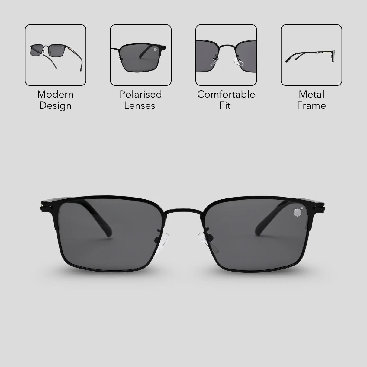 MOONX THEIA S1 – Polarised Rectangular Metal Frame Sunglasses (Unisex)