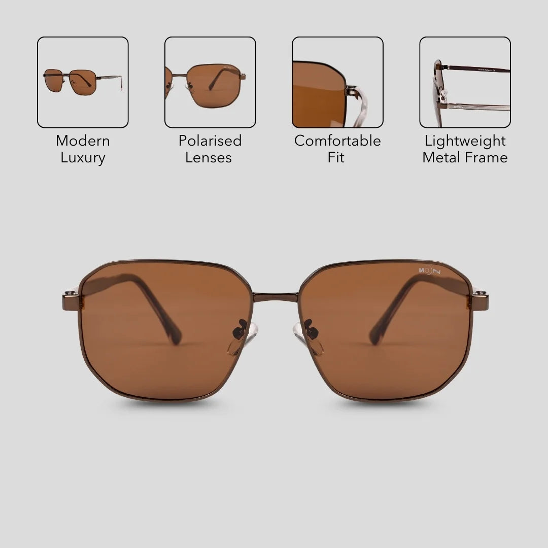 MOONX BRONZ S1 – Polarised Square Metal Frame Sunglasses (Unisex)