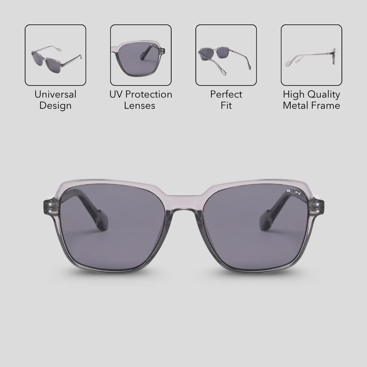 MOONX ROMAN S1 – UV400 Square PC Frame Sunglasses (Unisex)