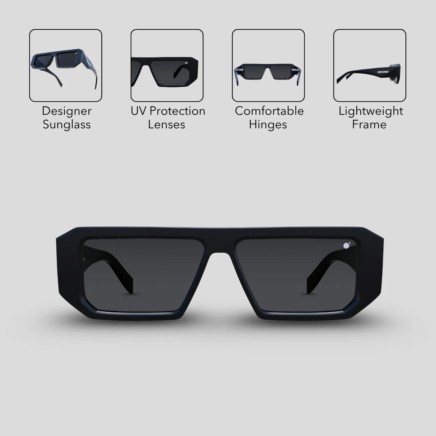 MOONX LUNA - UV400 Premium & Bold Rectangular Frame Sunglasses