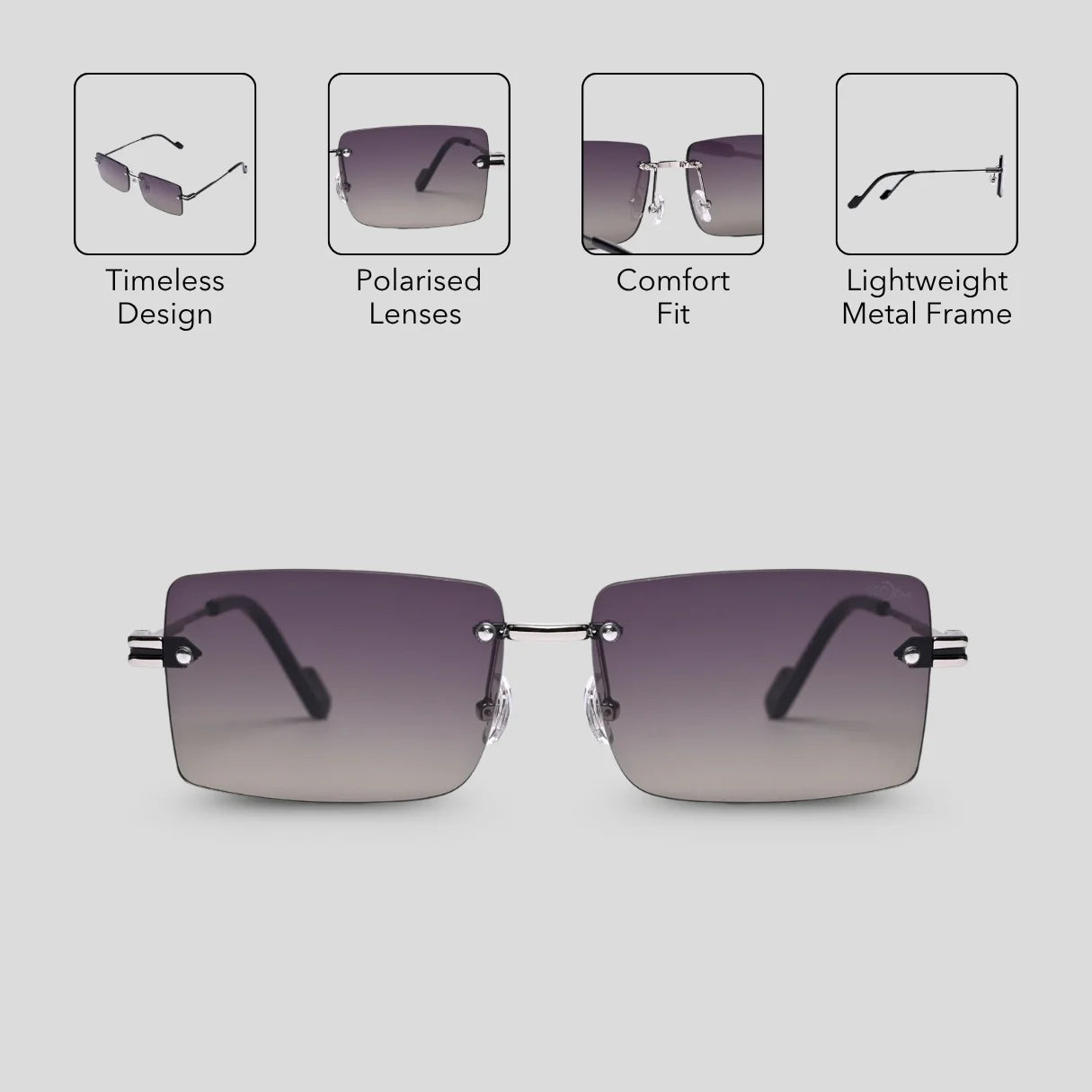 MOONX STARMADE S4 – Polarised Rimless Rectangular Sunglasses (Unisex)