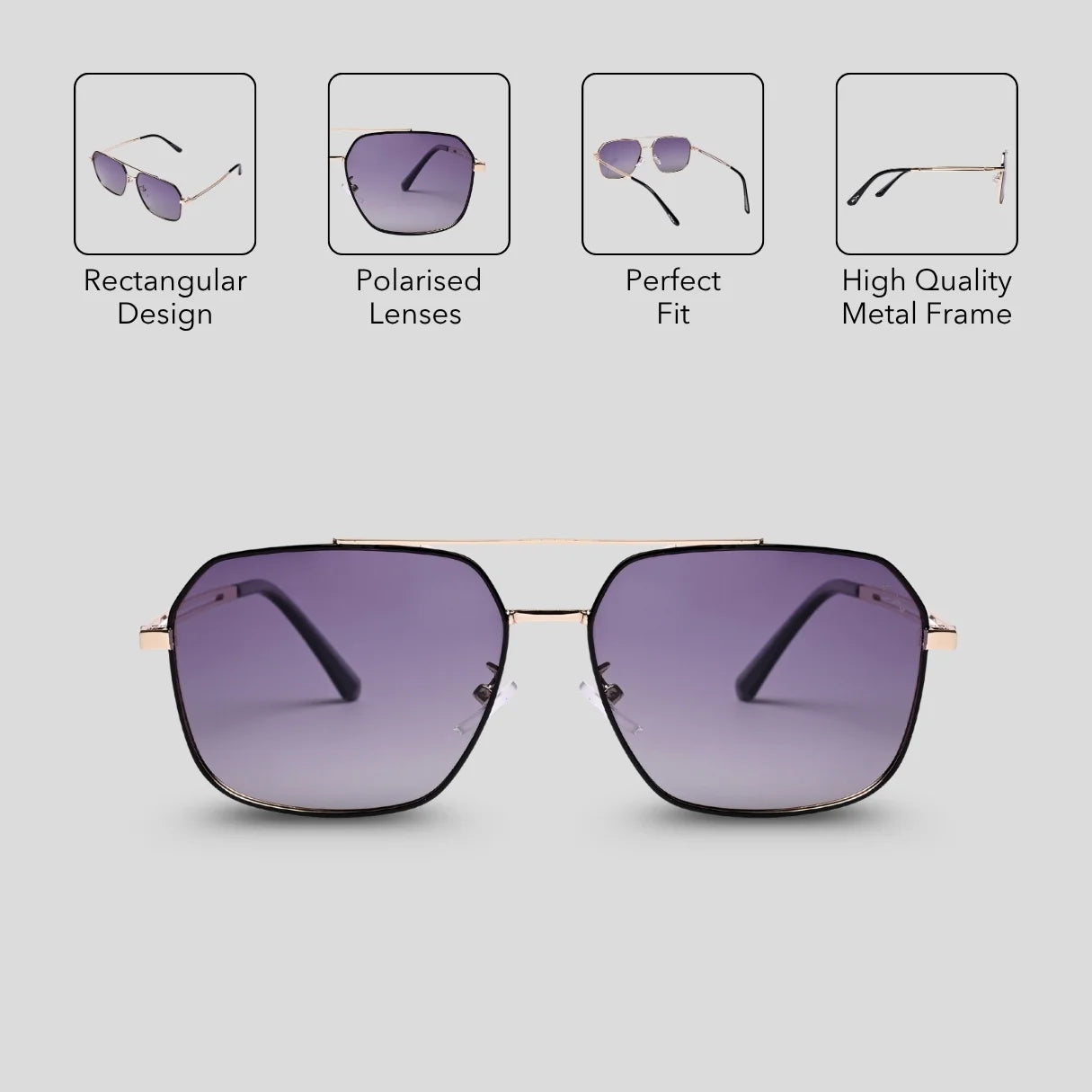 MOONX REFLECTOR S3 – Polarised Square Metal Frame Sunglasses (Unisex)
