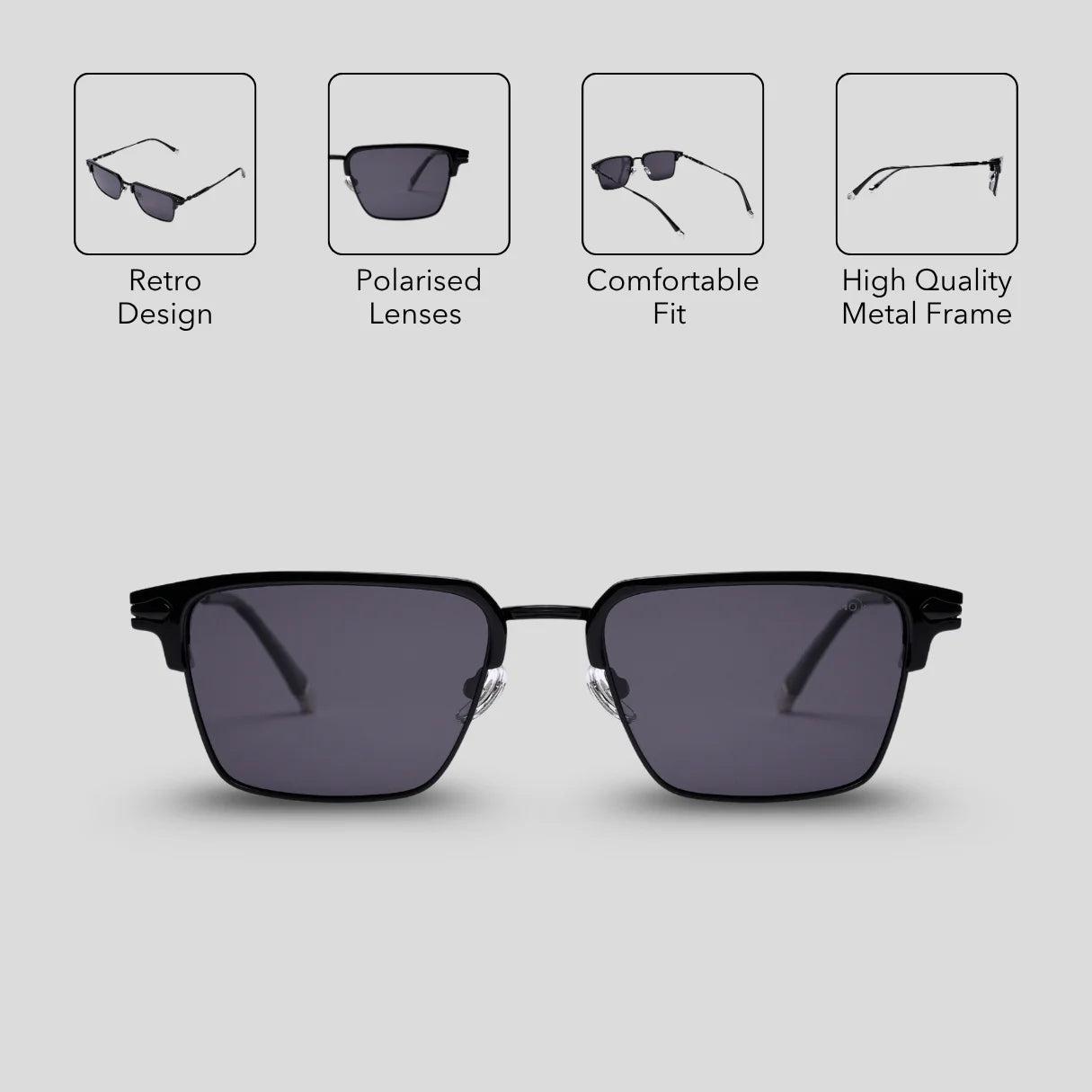 MOONX CLUB – Polarised Rectangular Metal Sunglasses (Unisex)
