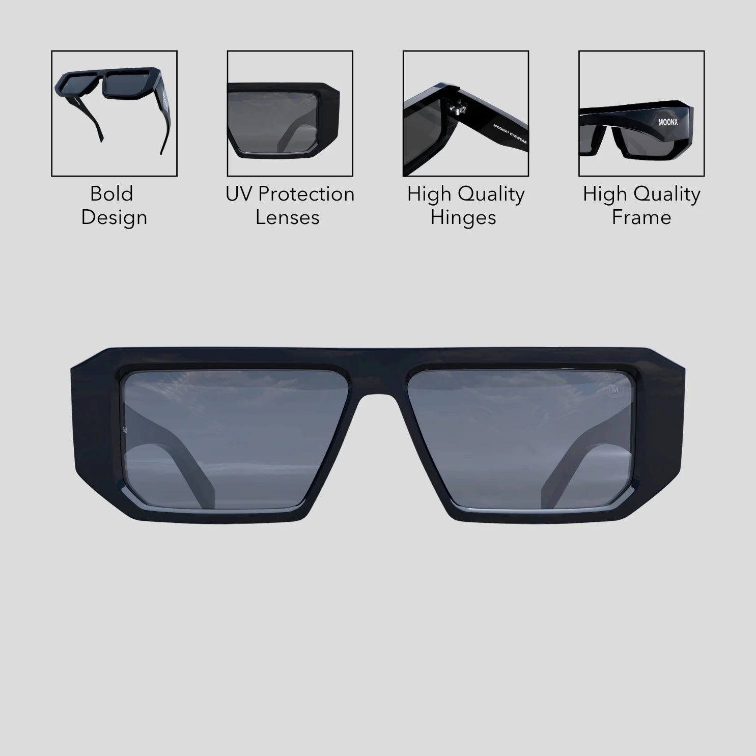 MOONX LUNA - UV400 Premium & Bold Rectangular Frame Sunglasses