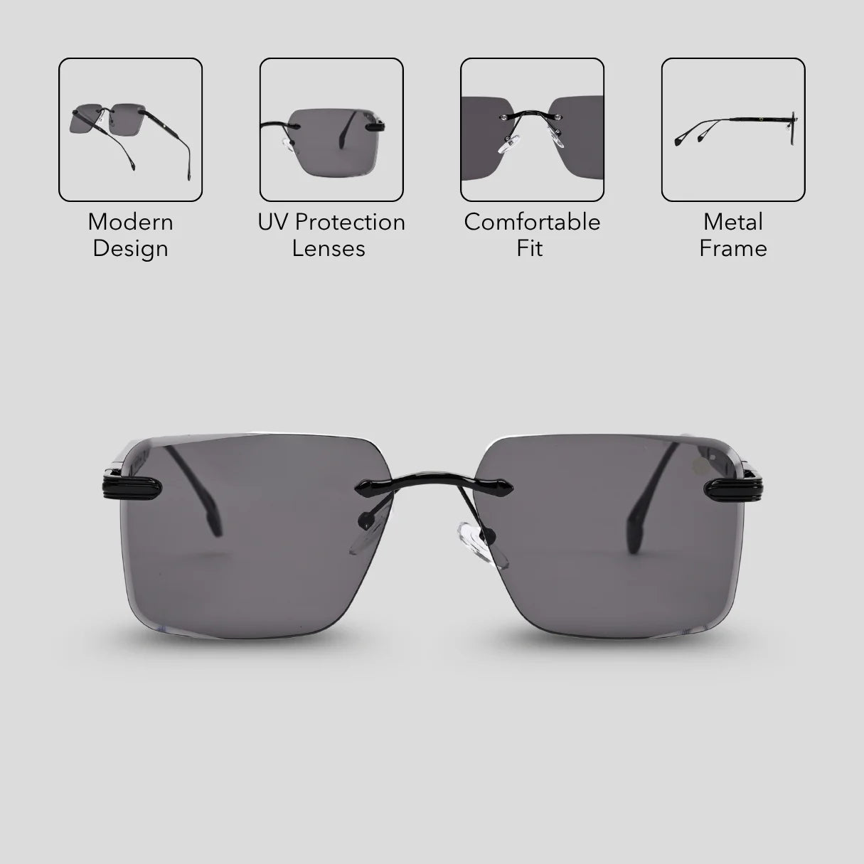 MOONX CALLISTO S1 – UV400 Rimless Rectangular Sunglasses (Unisex)
