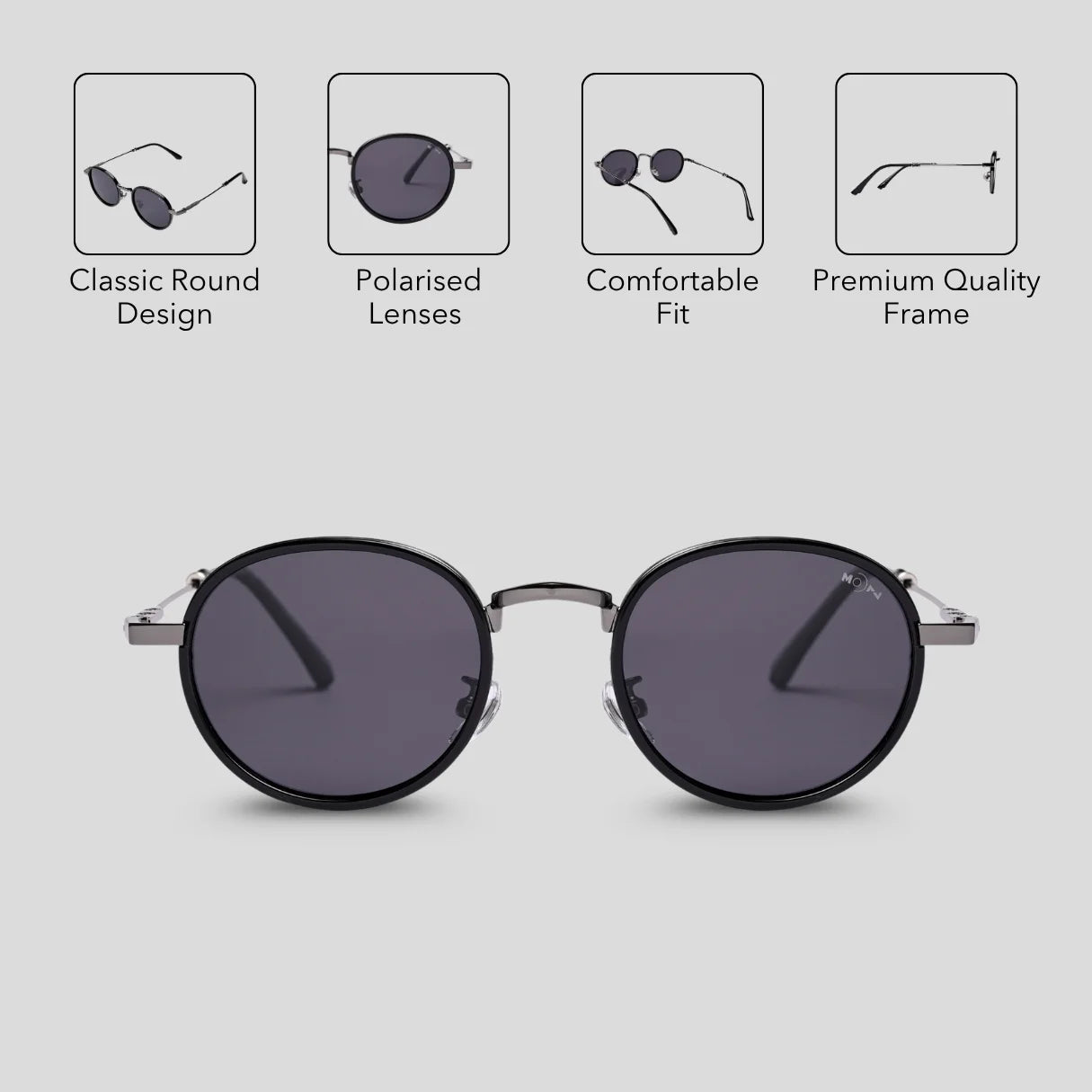 MOONX MOONSHINE S4 – Polarised Classic Round Metal Sunglasses (Unisex)