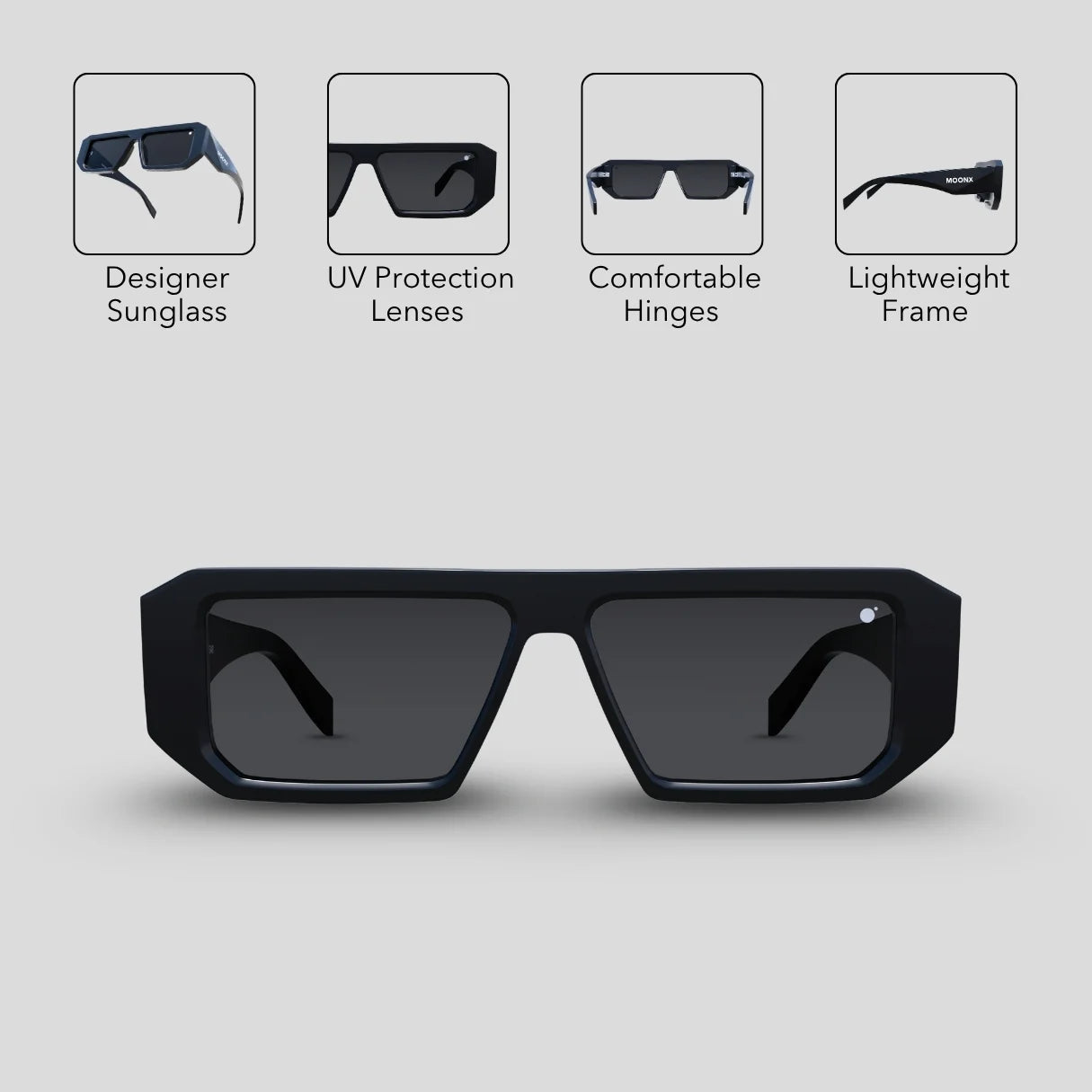 MOONX LUNA - UV400 Premium & Bold Rectangular Frame Sunglasses