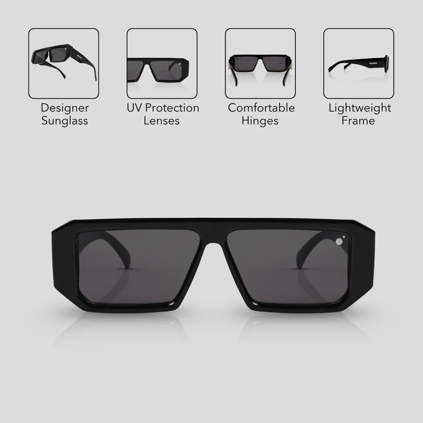 MOONX LUNA - UV400 Premium & Bold Rectangular Frame Sunglasses