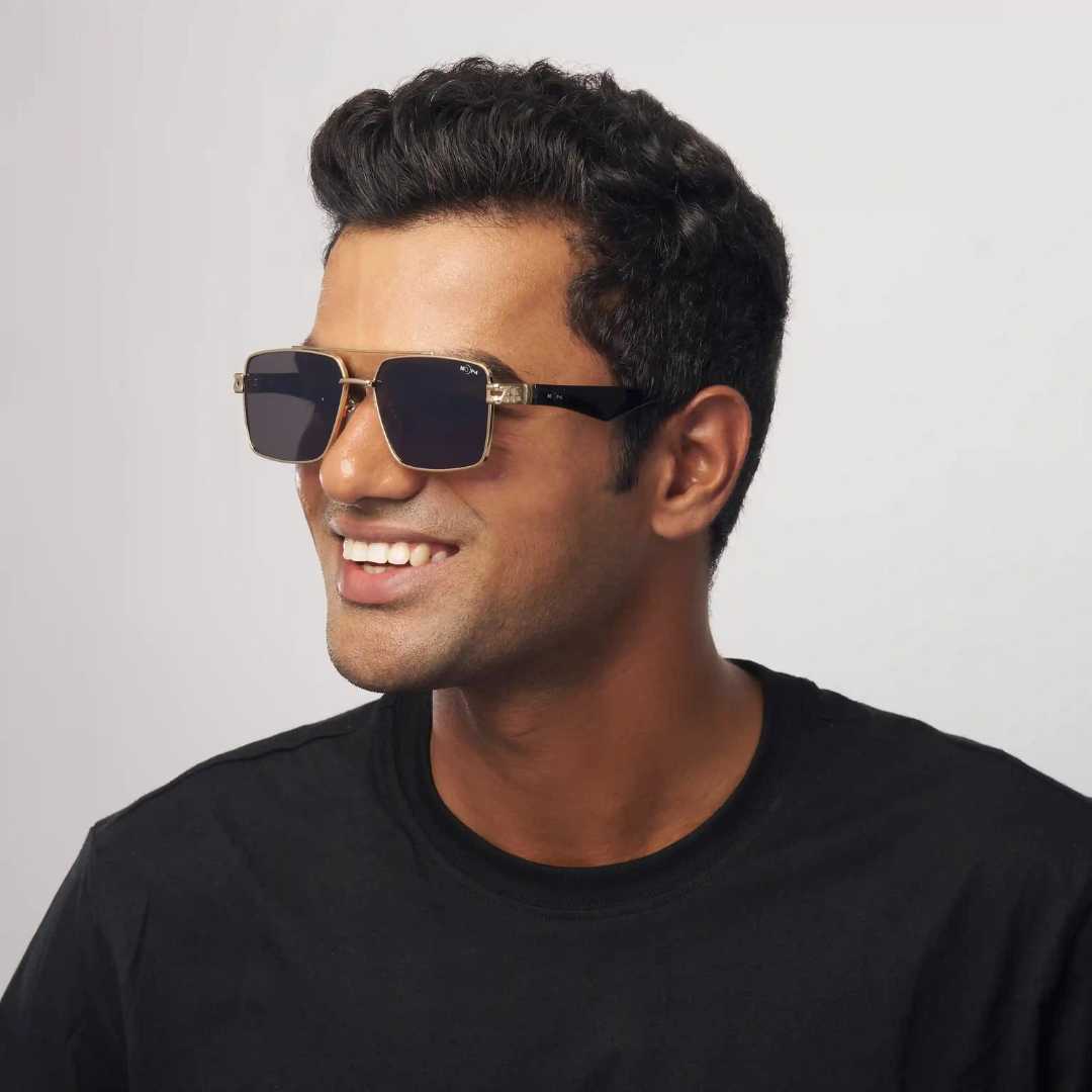MOONX SPACECRAFT S2 – UV400 Golden Luxury Metal Sunglasses (Unisex)