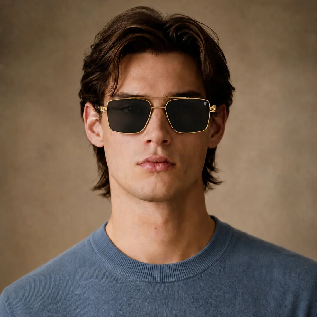MOONX SPACECRAFT S2 – UV400 Golden Luxury Metal Sunglasses (Unisex)