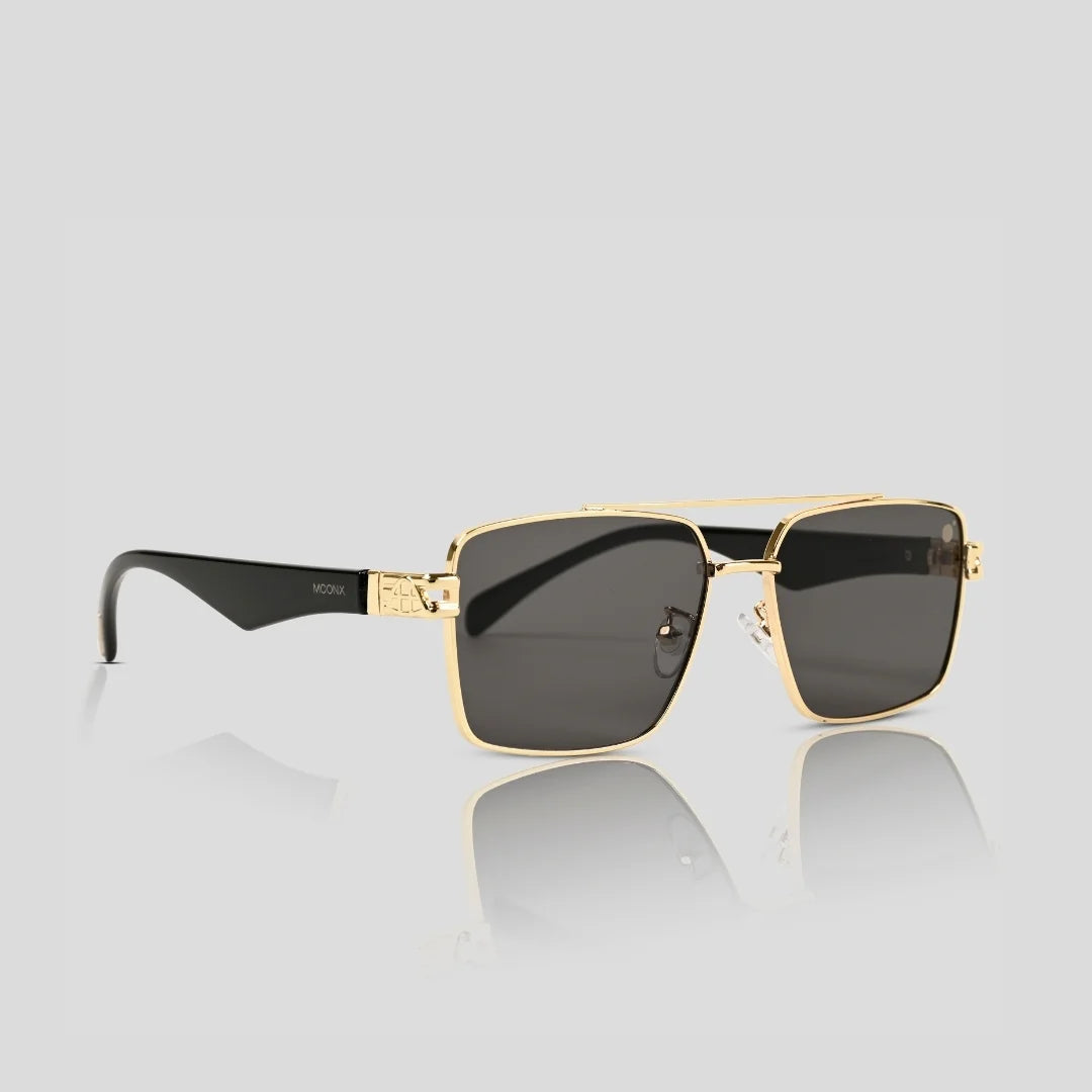 MOONX SPACECRAFT S2 – UV400 Golden Luxury Metal Sunglasses (Unisex)