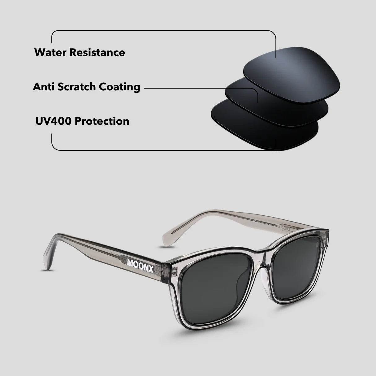 MOONX MENSIS S3 – UV400 Rectangular Sunglasses (Unisex)