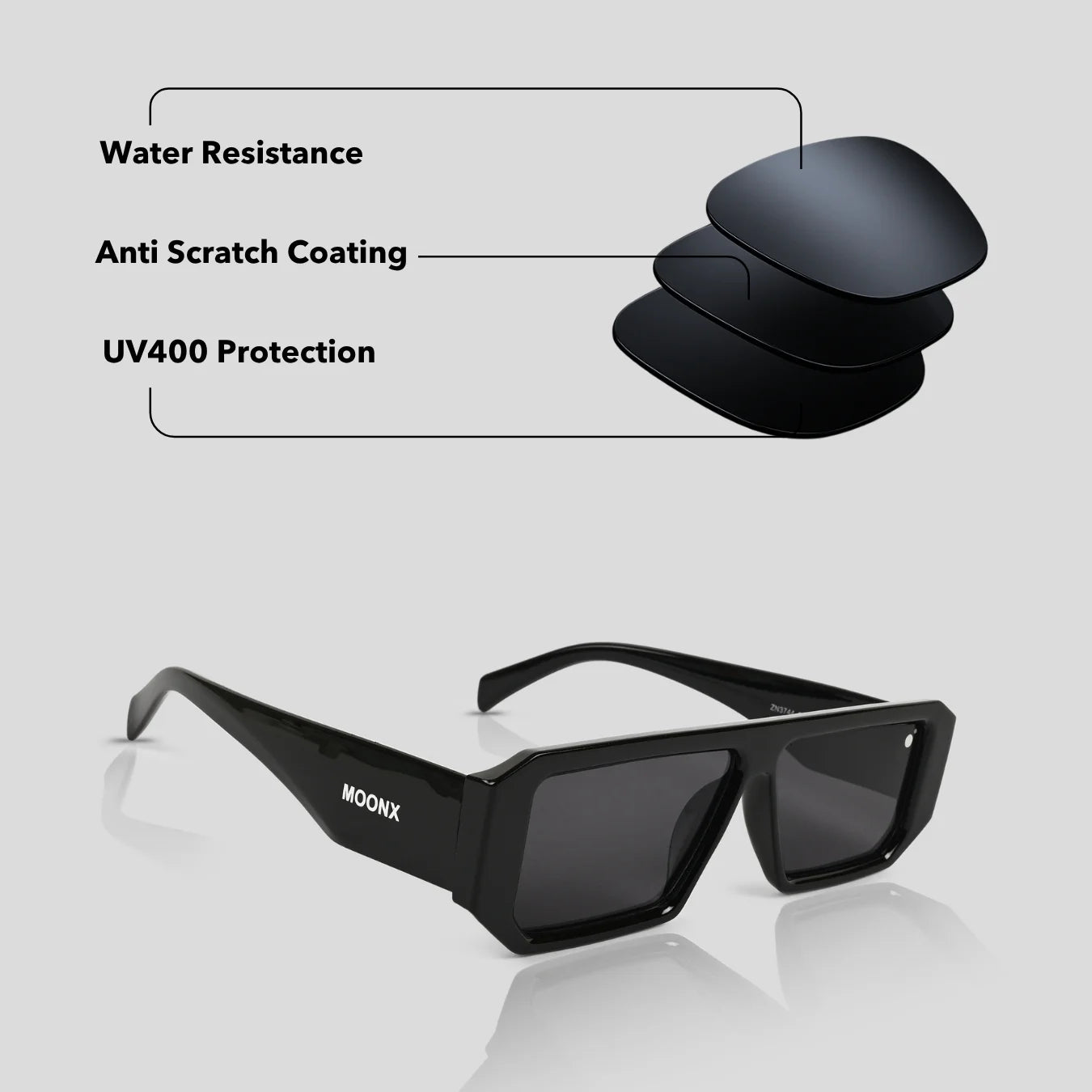 MOONX LUNA - UV400 Premium & Bold Rectangular Frame Sunglasses