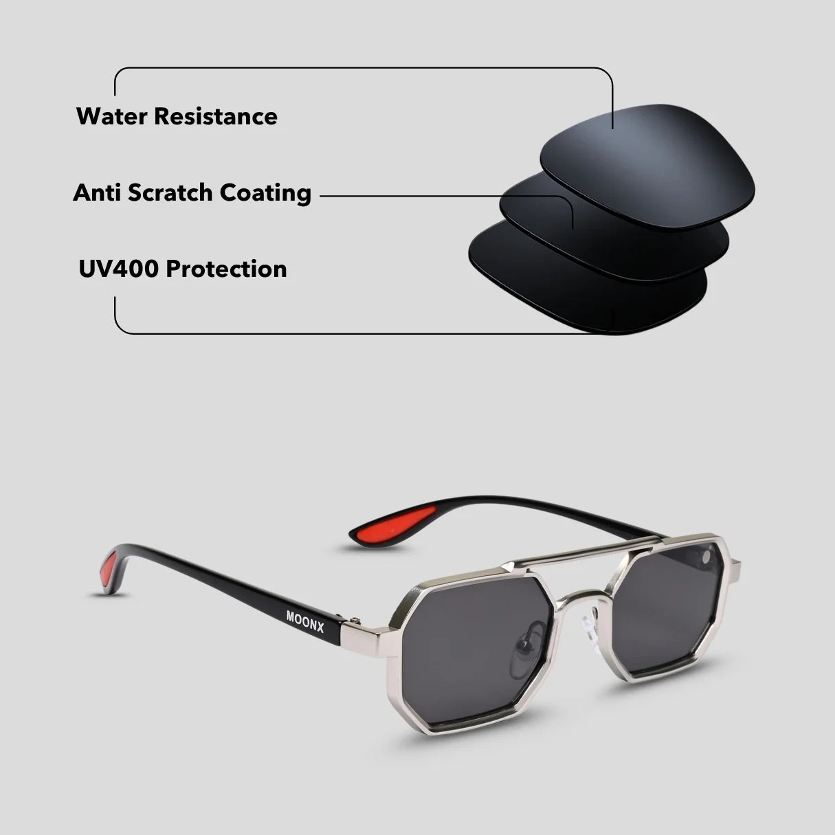 MOONX CLASSIC EDGE S3 – UV400 Modern Shape Sunglasses (Unisex)