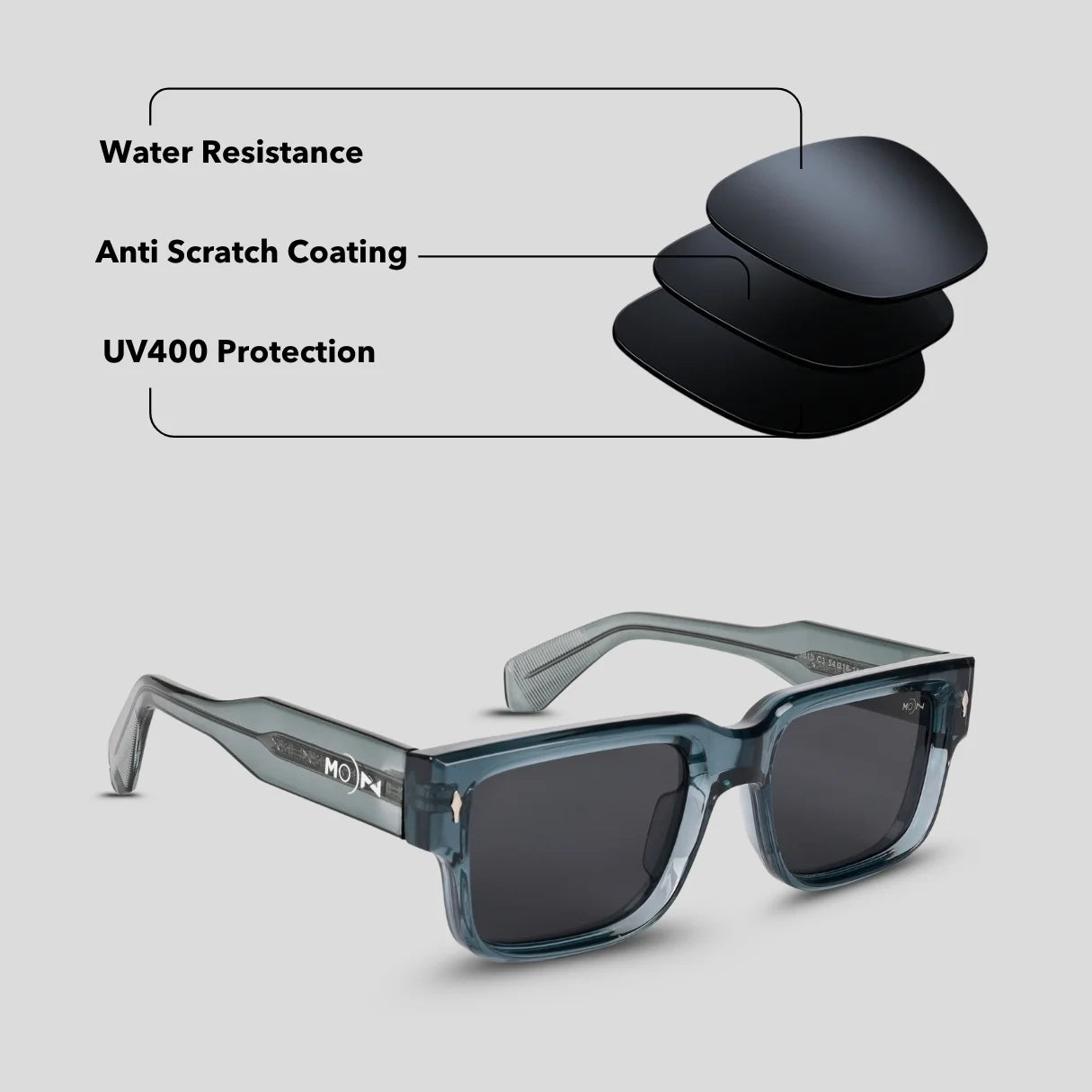 MOONX SUPERMOON S3 – UV400 Rectangular Frame Sunglasses (Unisex)