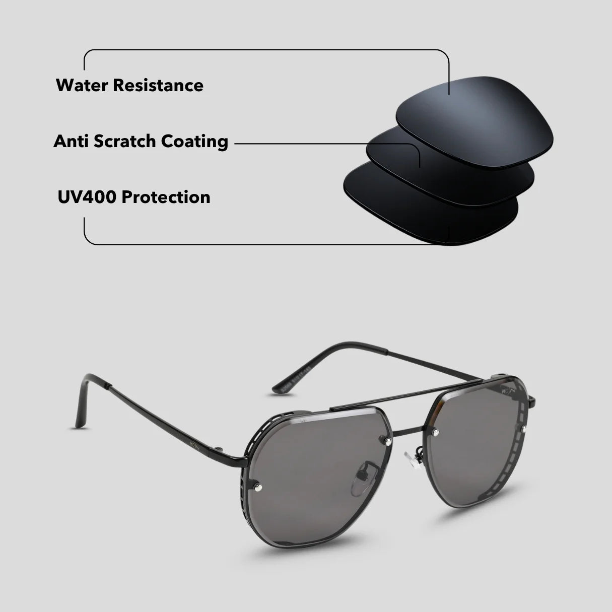 MOONX MAJOR S1 – UV400 Aviator Metal Frame Sunglasses (Unisex)