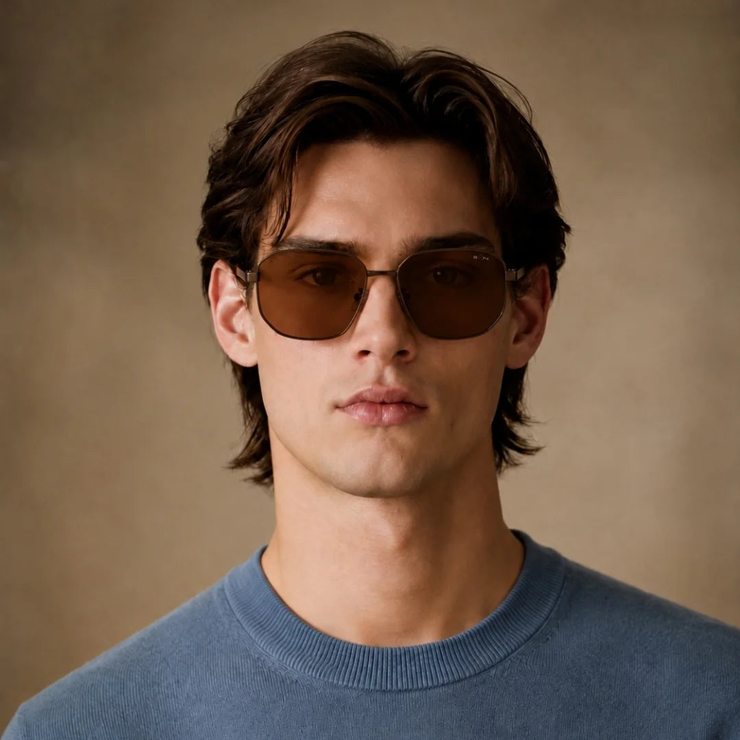 MOONX BRONZ S1 – Polarised Square Metal Frame Sunglasses (Unisex)
