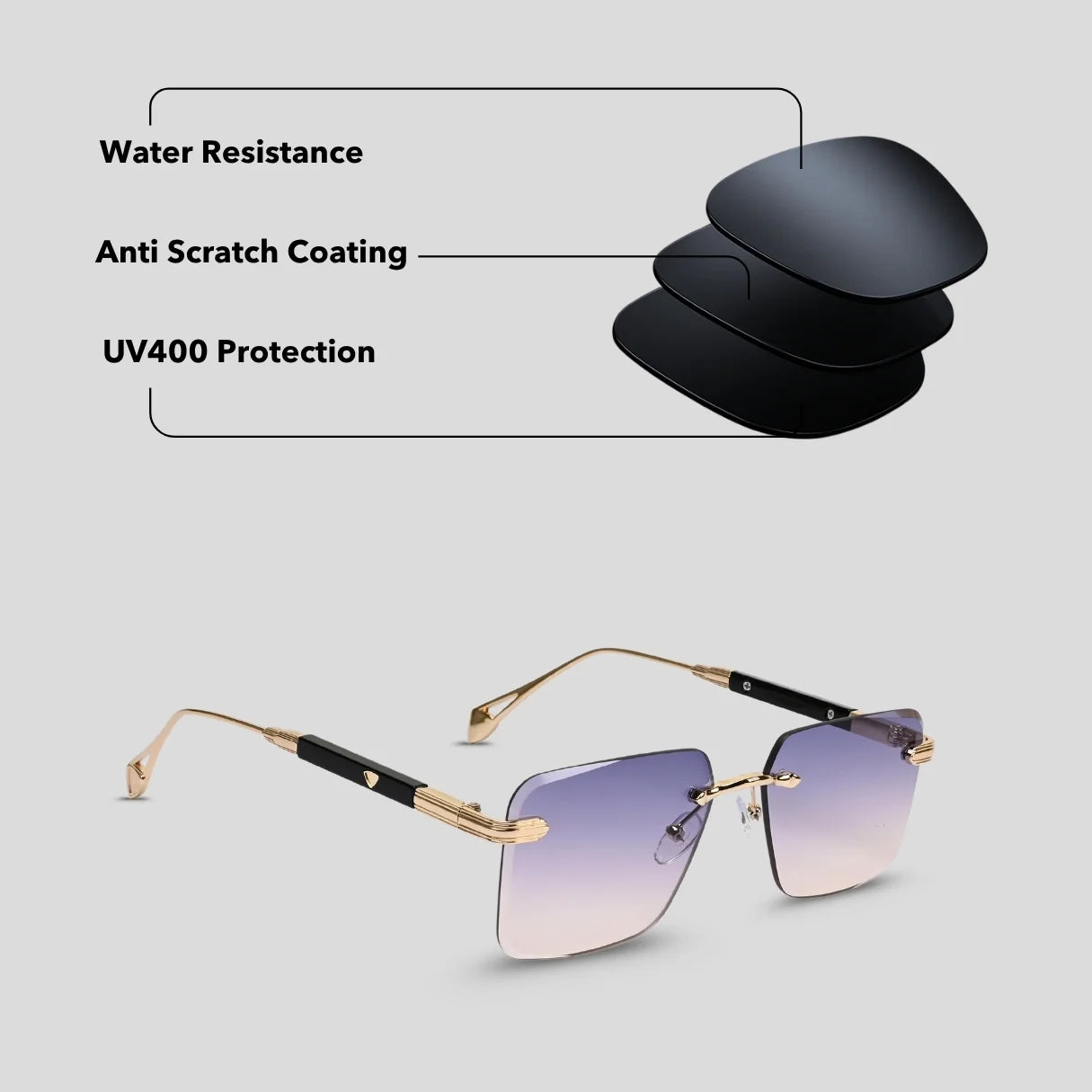 MOONX CALLISTO S3 – UV400 Rimless Rectangular Sunglasses (Unisex)