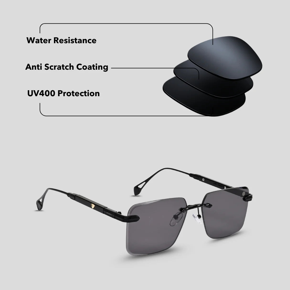 MOONX CALLISTO S1 – UV400 Rimless Rectangular Sunglasses (Unisex)