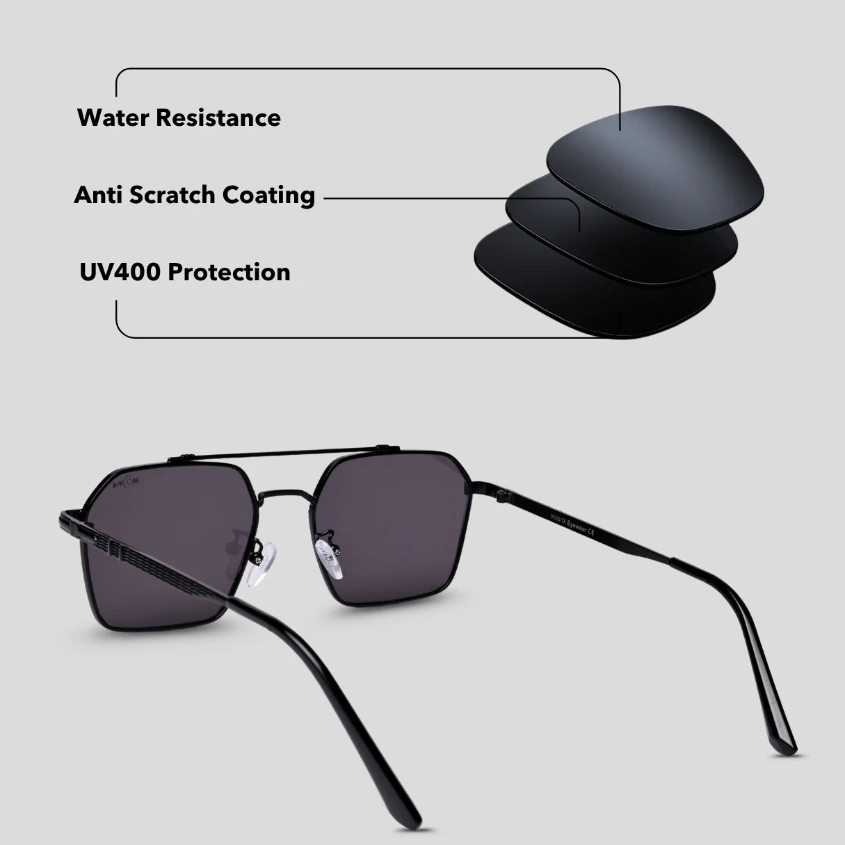 MOONX RISE S1 – UV400 Rectangular Metal Frame Sunglasses (Unisex)