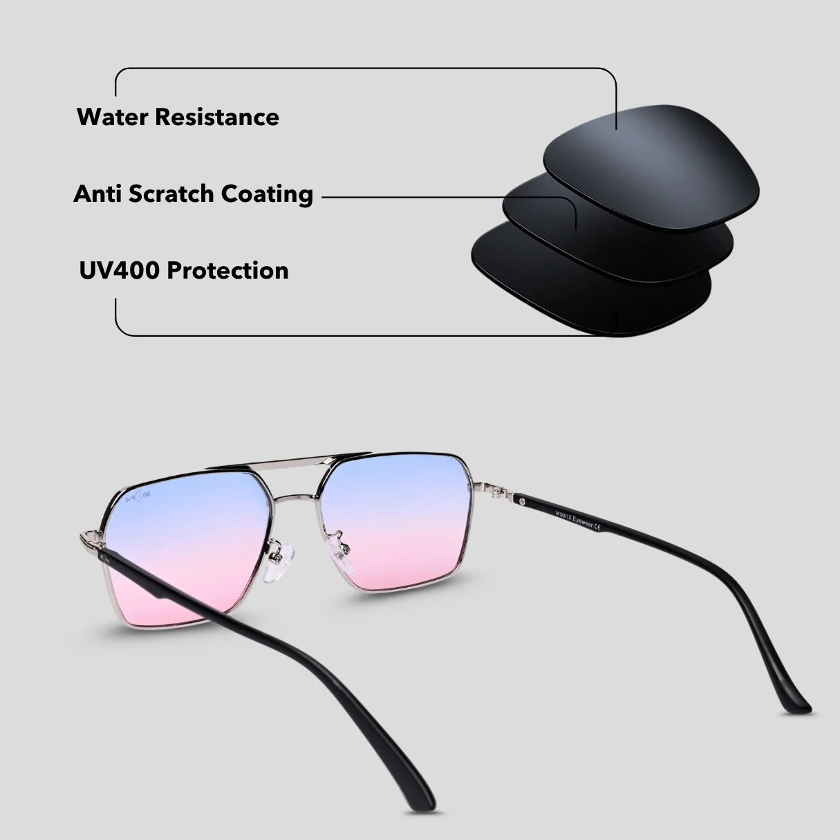MOONX PHOBOS S2 – UV400 Rectangular Metal Sunglasses (Unisex)