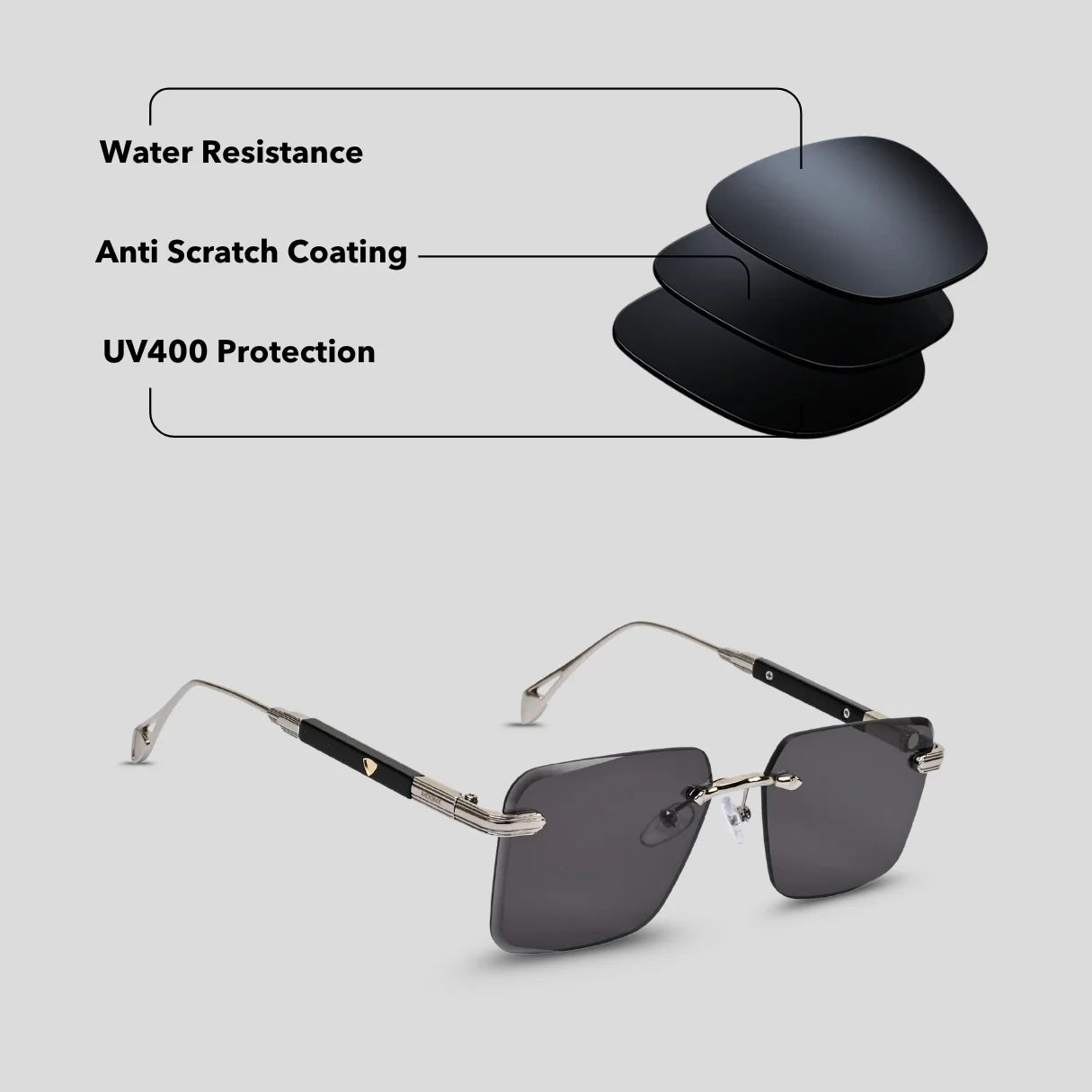 MOONX CALLISTO S2 – UV400 Rimless Rectangular Sunglasses (Unisex)