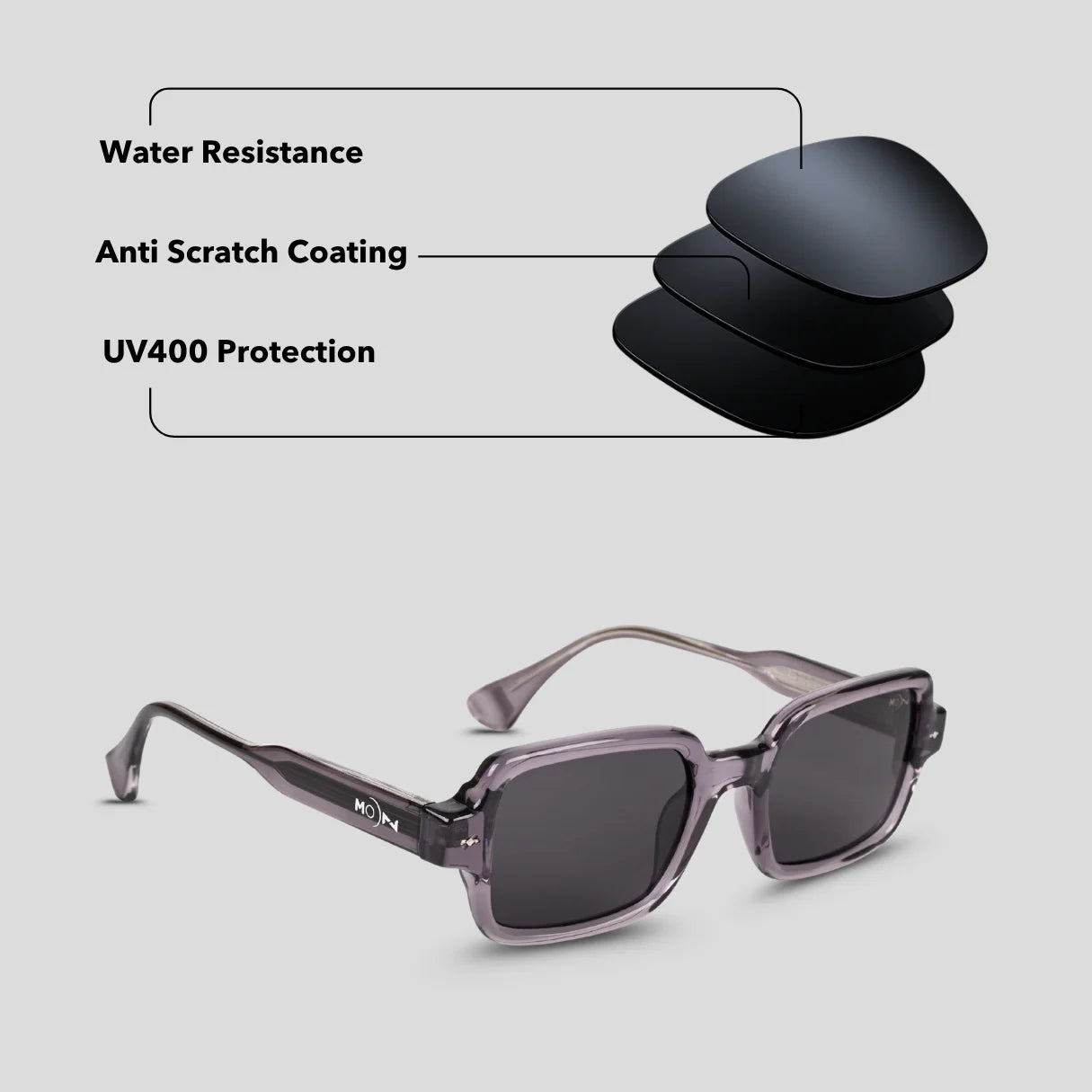 MOONX SELENE S2 – UV400 Square Lifestyle Sunglasses (Unisex)