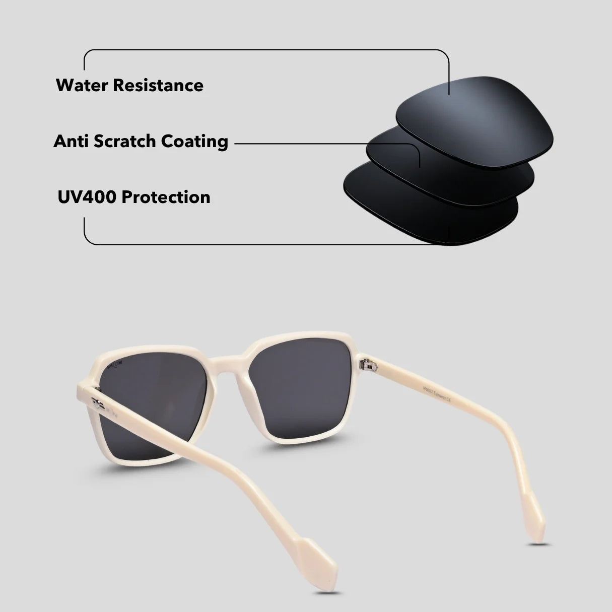 MOONX ROMAN S2 – UV400 Square PC Frame Sunglasses (Unisex)