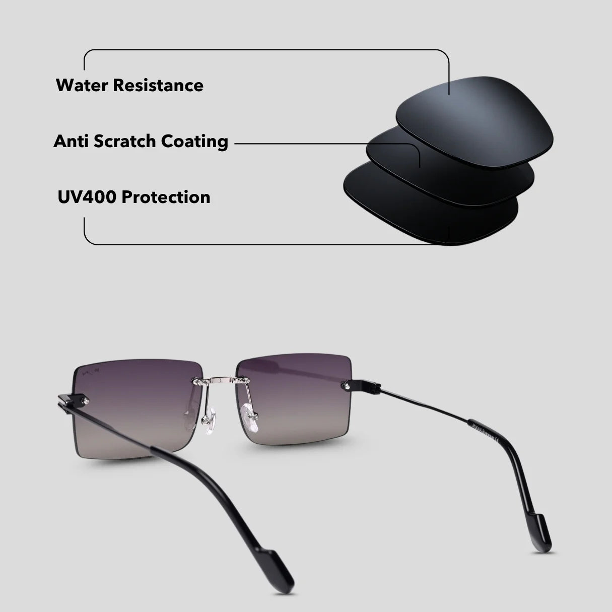 MOONX STARMADE S4 – Polarised Rimless Rectangular Sunglasses (Unisex)