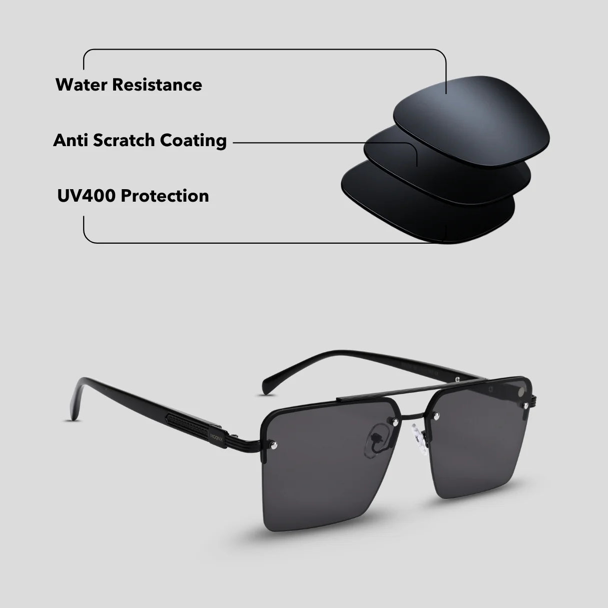 MOONX ICONIC S1 – UV400 Square Metal Frame Sunglasses (Unisex)