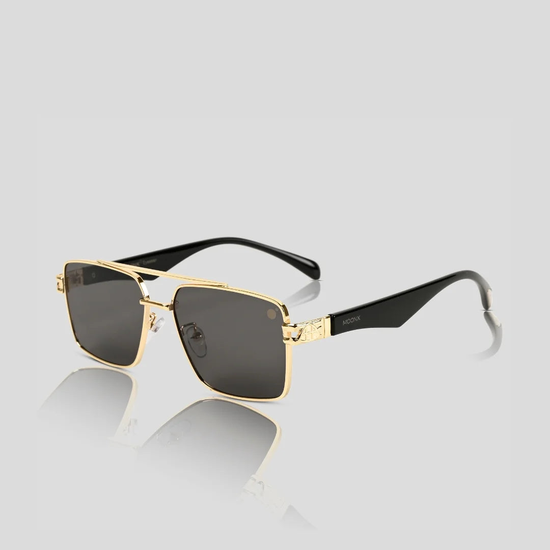 MOONX SPACECRAFT S2 – UV400 Golden Luxury Metal Sunglasses (Unisex)