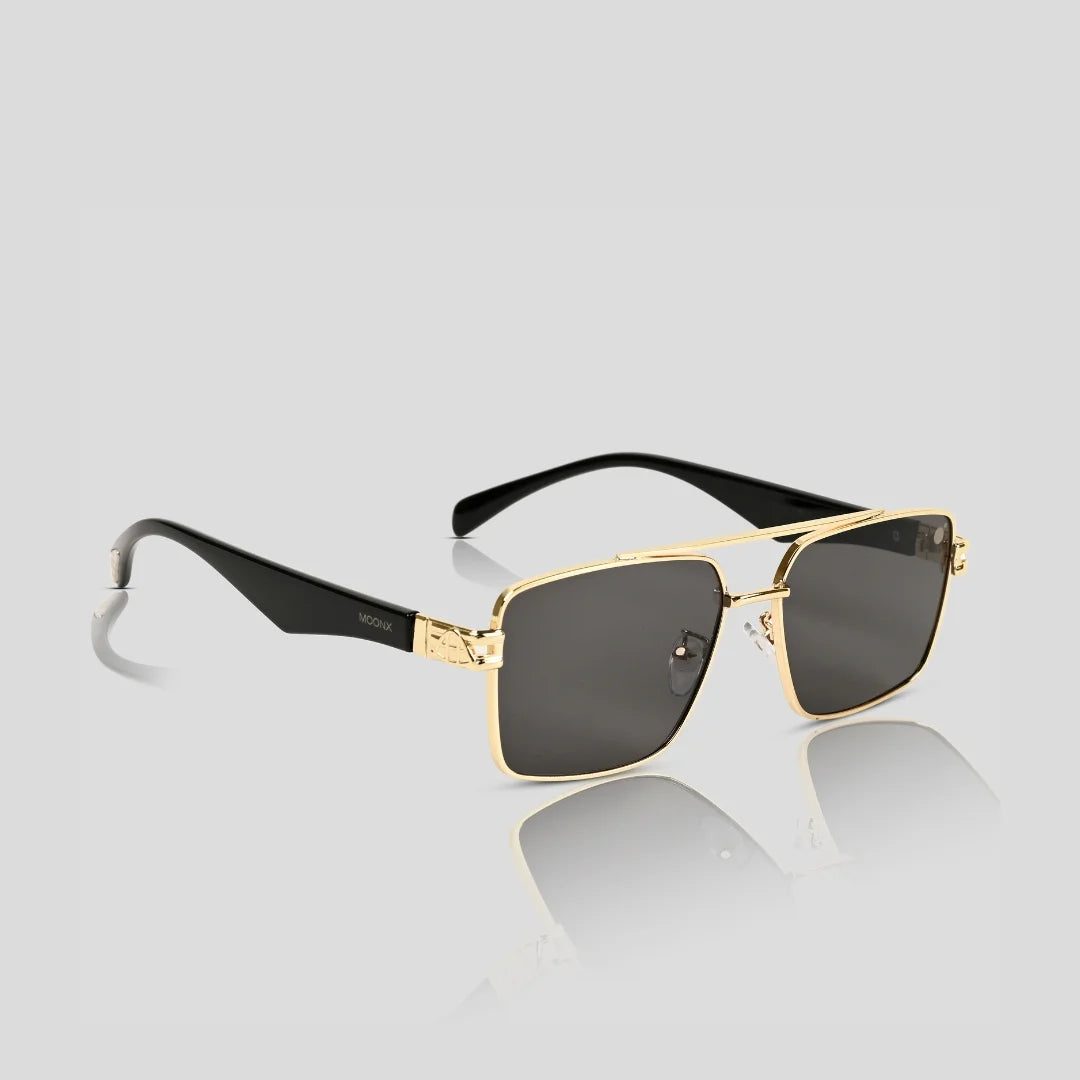 MOONX SPACECRAFT S2 – UV400 Golden Luxury Metal Sunglasses (Unisex)