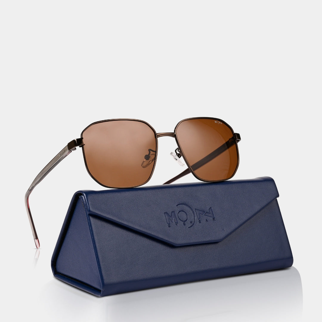 MOONX BRONZ S1 – Polarised Square Metal Frame Sunglasses (Unisex)