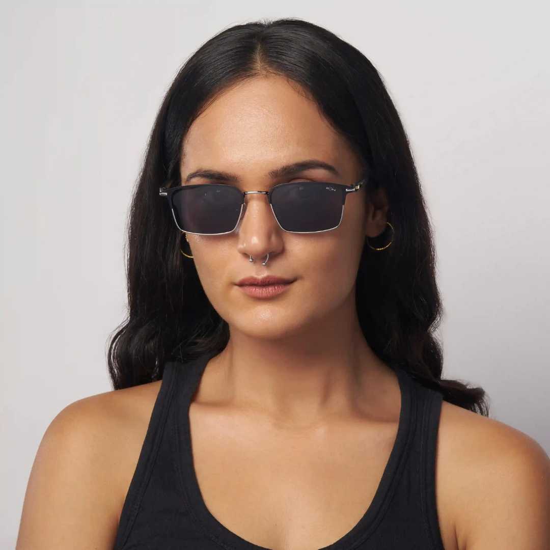 MOONX THEIA S14– Polarised Rectangular Metal Frame Sunglasses (Unisex)