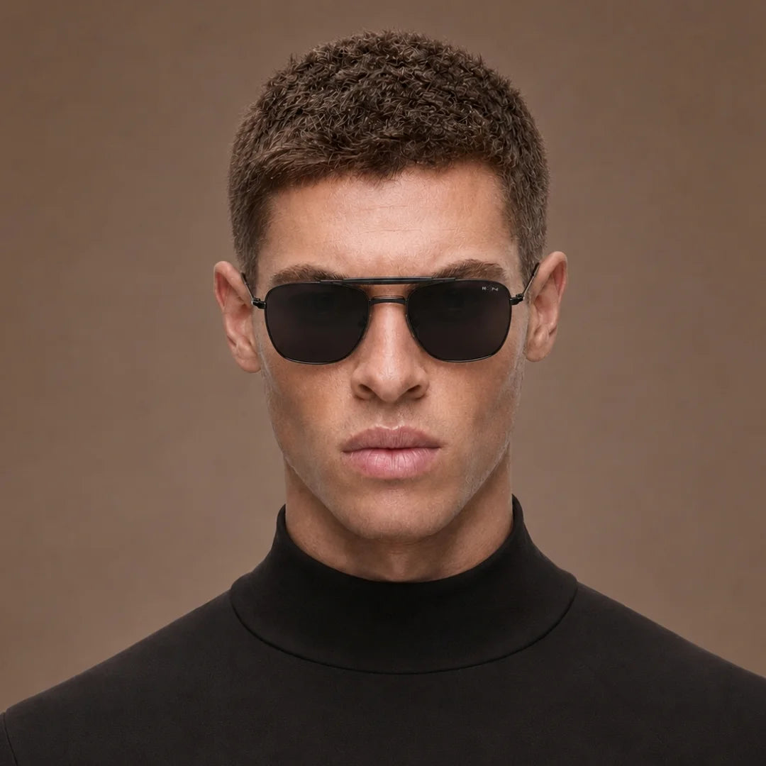 MOONX LEO – UV400 Double‑Bridge Compact Metal Sunglasses (Unisex)