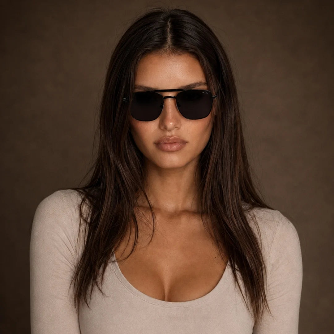 MOONX LEO – UV400 Double‑Bridge Compact Metal Sunglasses (Unisex)