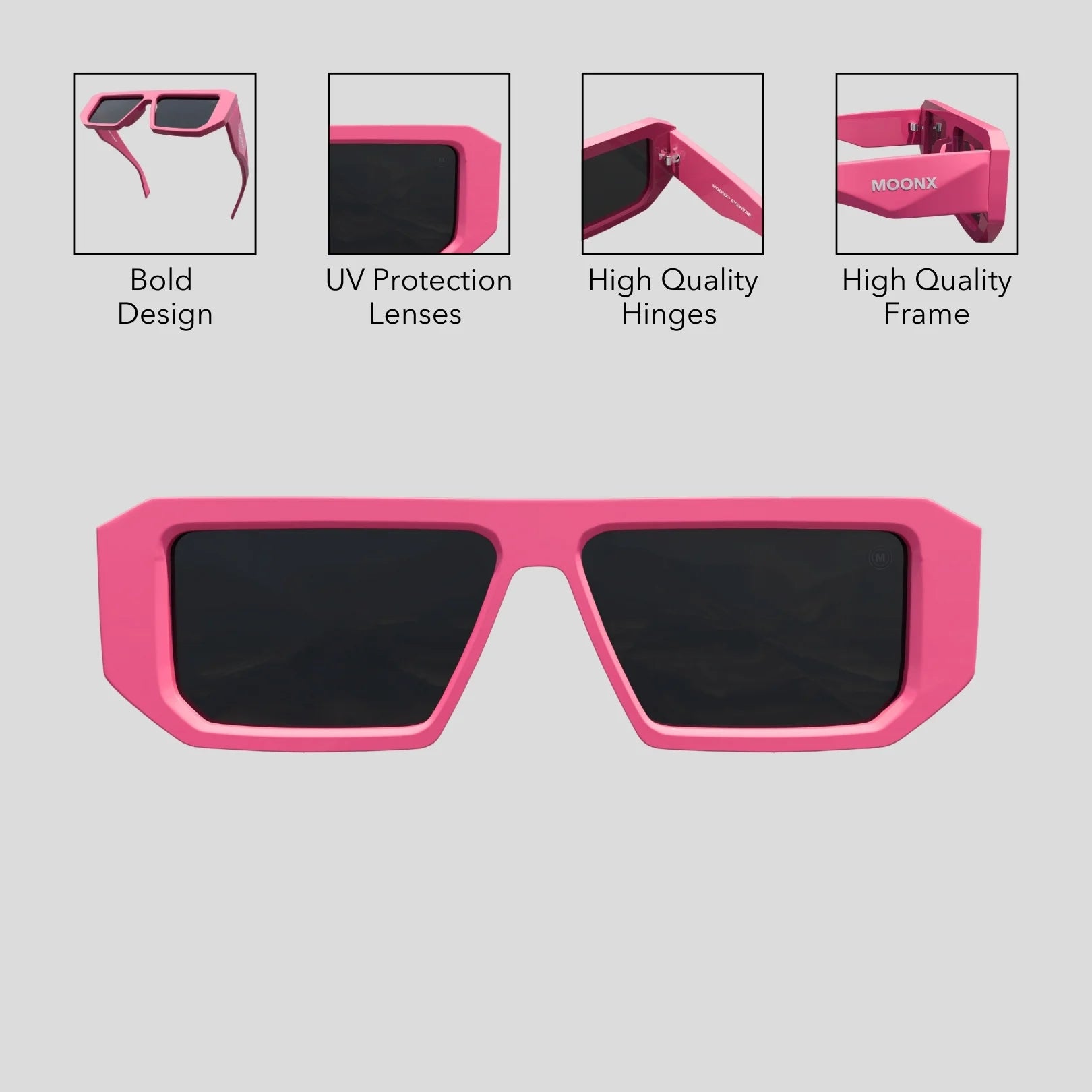 MOONX LUNA S6 - UV400 Premium & Bold Rectangular Frame Sunglasses