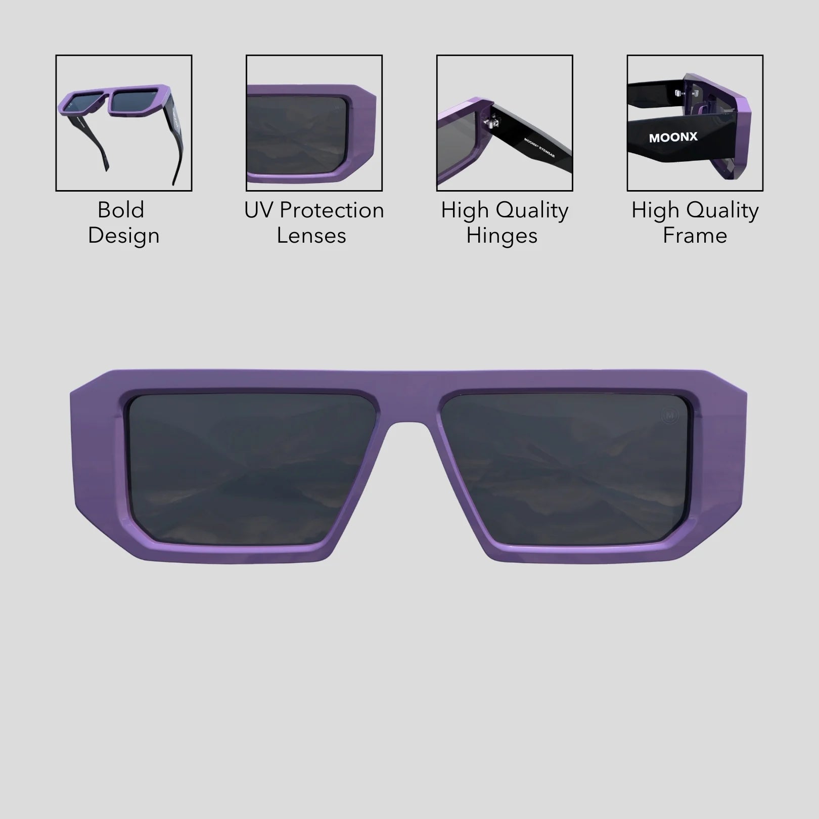 MOONX LUNA S3 - UV400 Premium & Bold Rectangular Frame Sunglasses