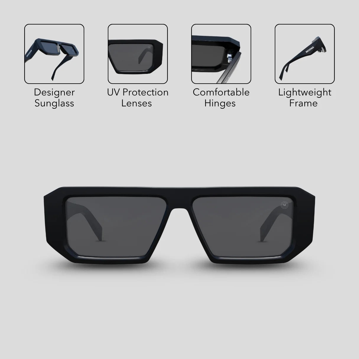 MOONX LUNA - UV400 Premium & Bold Rectangular Frame Sunglasses