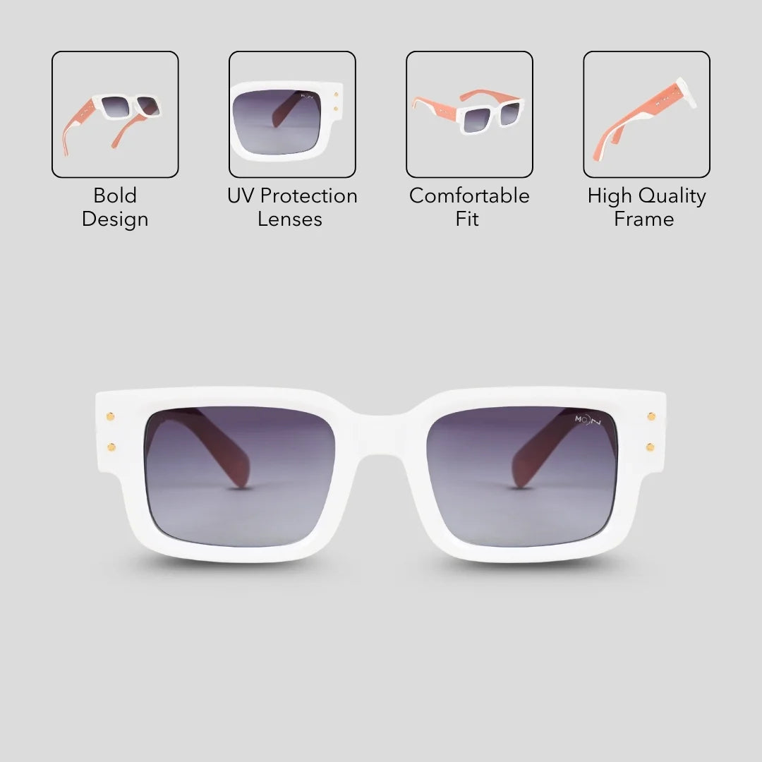 MOONX CLASSIC ICON (WH) - UV400 Rectangular Sunglasses (Unisex)